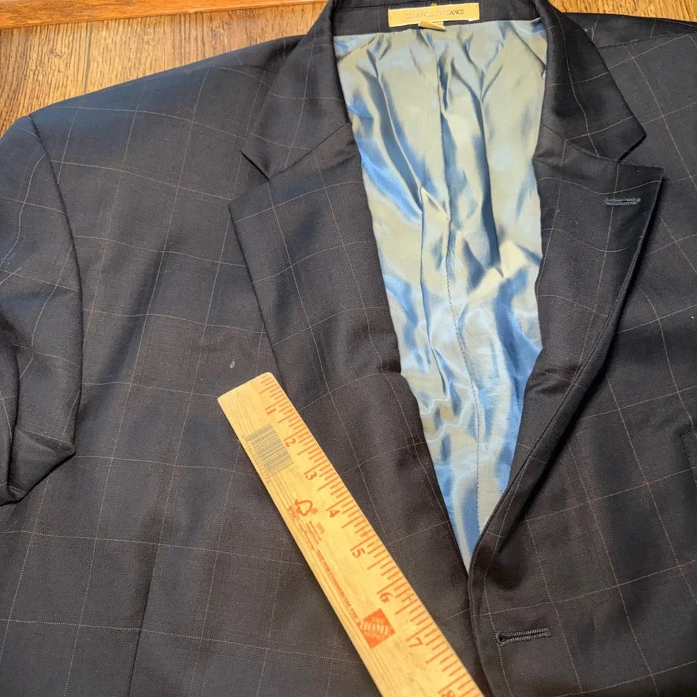 Giorgio Cosani Mens Navy Wool Cashmere Suit Blazer 52R Pants 46x31 Windowpane